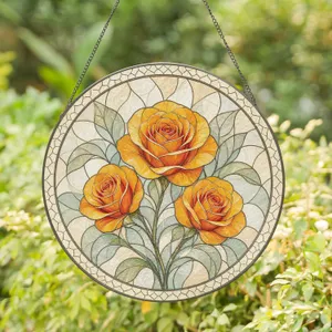 Orange Roses Timeless Bouquet Mother's Day Gift for Flower Enthusiasts and Collectors Stained Glass Suncatcher