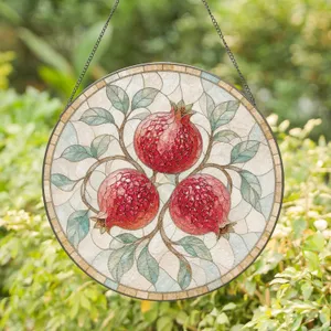 Lush Red Pomegranate Cluster in Stained Glass Style for Home and Garden Window Decor Stained Glass Suncatcher