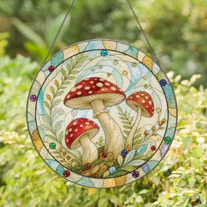 Red Mushroom Trio Cottagecore Garden Gift for Mother's Day and Whimsical Woodland Lovers Stained Glass Suncatcher