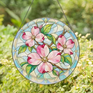 Pink Dogwood Blossoms for Spring Home Decor and Thoughtful Gifts for Wife, Nature Lovers Stained Glass Suncatcher