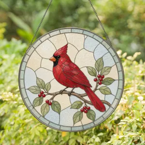 Red Cardinal Bird Nature Symbol for Peaceful Garden and Home Window Display Stained Glass Suncatcher