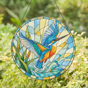 Blue Orange Kingfisher for Sunlit Garden Decor and Thoughtful Gifts for Mom Grandma Stained Glass Suncatcher