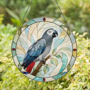 Gray Parrot Window Accent for Bird Lovers, Garden Rooms, and Nature-Inspired Home Decor Stained Glass Suncatcher