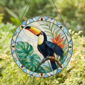 Tropical Toucan Bird in Flight for Mother's Day Home Decor Gift for Bird Lovers Jungle Stained Glass Suncatcher