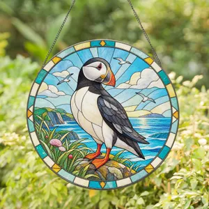 Puffin Bird Coastal Accent for Nature Lovers and Seaside Cottage Window Decor Gift Stained Glass Suncatcher