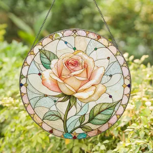 Ivory and Coral Rose Floral Keepsake for Romantic Home Decor and Anniversary Gifting Stained Glass Suncatcher