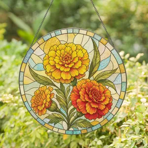 Three Marigold Blooms for Sunny Garden Decor and Thoughtful Gifts for Flower Lovers Stained Glass Suncatcher