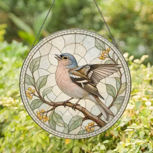 Chaffinch Bird in Luminous Circular Leaded Glass Nature Composition for Garden Spaces Stained Glass Suncatcher