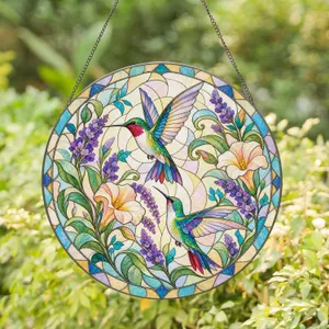Hummingbird Lavender Blooms for Mother's Day Garden Lovers and Bird Enthusiasts Gift Stained Glass Suncatcher