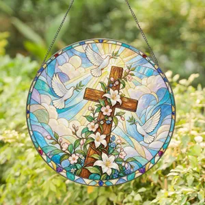 Cross and Wildflower Christian Gift for Encouragement, Daily Faith, Women and Family Stained Glass Suncatcher