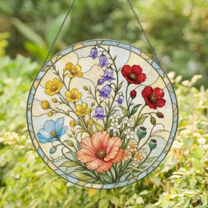 Wildflower Bouquet Mother's Day Garden Gift for Grandma and Cottage Garden Nature Lovers Stained Glass Suncatcher
