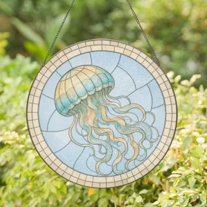 Jellyfish Ocean Scene Beach Coastal Home Decor Mothers Day Gift for Mom Stained Glass Suncatcher