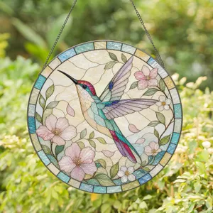Hummingbird Floral Keepsake For Garden Lovers, Mother's Day, And Cottage Decor Style Stained Glass Suncatcher