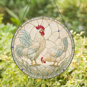 Hen and Rooster Circular Farmhouse Kitchen Decor Chicken Lover Gift Stained Glass Suncatcher