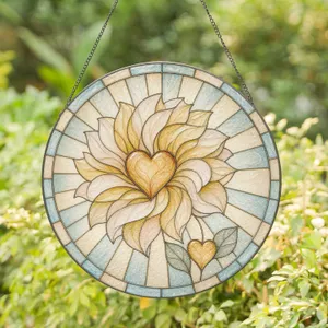 Golden Sunflower Heart Memorial Sunshine Remembrance Comfort Window Hanging Art Stained Glass Suncatcher