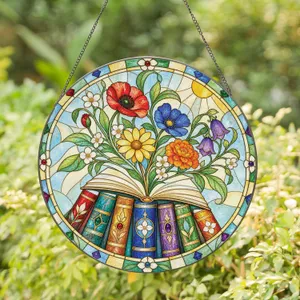 Floral Bookshelf Circle for Reading Nooks and Teacher Gifts for Teachers and Librarians Stained Glass Suncatcher