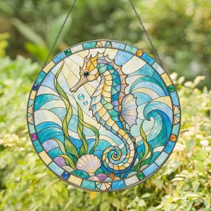 Seahorse Ocean Decor for Coastal Beach Homes, Nautical Rooms, and Sea Life Gift Giving Stained Glass Suncatcher