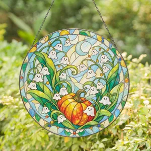 Ghost Lily Of The Valley Pumpkin Decor For Halloween Cottagecore Lovers And Garden Fans Stained Glass Suncatcher