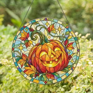 Jack-o'-Lantern Halloween Decor for Autumn Cheer and Cozy Seasonal Celebrations Stained Glass Suncatcher