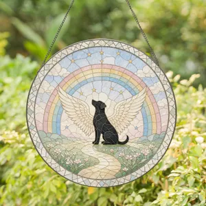 Heartfelt Winged Dog On Rainbow Bridge Memorial For Pet Loss And Remembrance Stained Glass Suncatcher