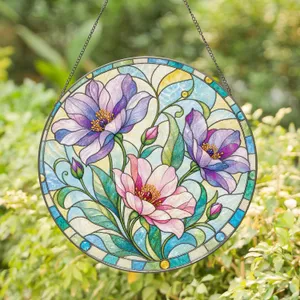 Pastel Wildflower Trio for Cottage Garden Decor and Nature Loving Homeowners at Heart Stained Glass Suncatcher