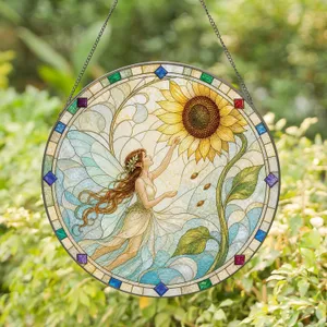 Sunflower Fairy Garden Fantasy for Nature Lover Gifts and Whimsical Home Decor Lovers Stained Glass Suncatcher