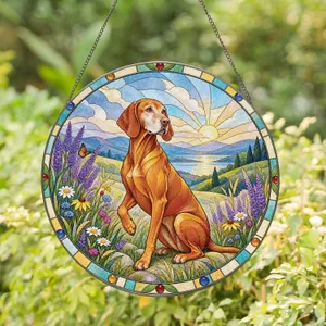 Vizsla Dog in Wildflower Meadow for Pet Memorial Keepsake Gift, Dog Lover Home Decor Stained Glass Suncatcher