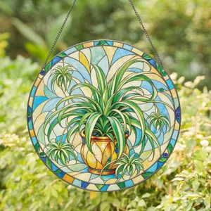 Spider Plant Botanical Gift for Plant Lovers, Boho Home Decor, and Housewarming Gifts Stained Glass Suncatcher