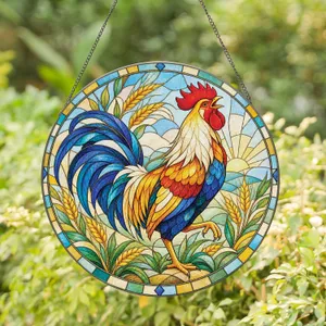 Rooster Stained Glass Art for Farmhouse Kitchen Decor and Mother's Day Gift Idea for Mom Stained Glass Suncatcher
