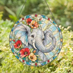 Elephant Floral Mother's Day Gift for Nature Lovers and Peaceful Bohemian Home Decor Stained Glass Suncatcher