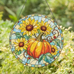 Pumpkin and Sunflower Harvest Gift for Grandma, Cozy Autumn Kitchen Seasonal Decor Stained Glass Suncatcher