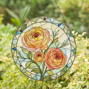 Ranunculus Rose Bouquet For Mother's Day Home Decor Gift For Mom And Flower Lovers Stained Glass Suncatcher