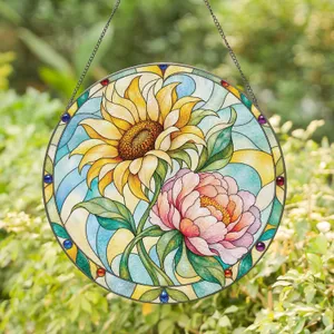 Sunflower And Rose Floral Gift For Spring Mother’s Day Home Accent For Mom Garden Lovers Stained Glass Suncatcher