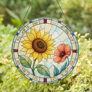 Sunflower and Poppy Floral Accent for Sunny Cottage Decor, Garden Lovers and Moms Stained Glass Suncatcher