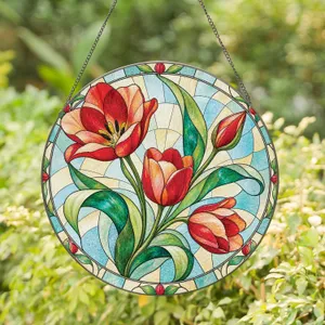 Red Tulip Floral Accent for Spring Home Decor and Mother’s Day Gift for Mom or Grandma Stained Glass Suncatcher