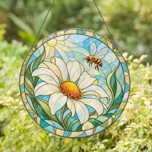 Chamomile Daisy and Honeybee for Cheerful Mother's Day Decor, Loving Daughter to Mom Stained Glass Suncatcher