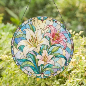 Pink and White Lilies for Mother's Day Garden Window Decor for Mom and Nature Lovers Stained Glass Suncatcher