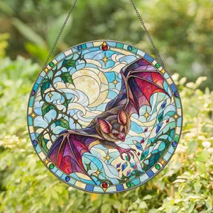 Gothic Bat Halloween Decor for Spooky Home Style and Housewarming Gift Giving Ideas Stained Glass Suncatcher