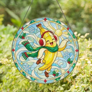 Cheerful Banana Winter Decor for Cozy Kitchen Cheer, Holiday Joy, and Family Gifting Stained Glass Suncatcher