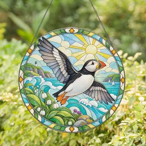 Puffin Bird Coastal Spring Welcome Decor for a New Home and Mother's Day Gift for Mom Stained Glass Suncatcher