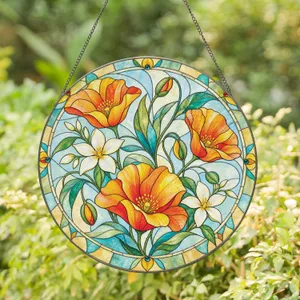 California Poppies and Jasmine Floral Decor for Garden Lovers, Teachers, Moms Gift Stained Glass Suncatcher