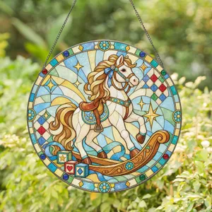 Rocking Horse Nursery Decor For Children's Rooms And Gentle Farmhouse Gift Giving Stained Glass Suncatcher