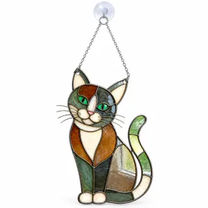 Regal Stained Glass Cat Suncatcher Gift for Cat Moms, Tabby Lovers, and Cat-Loving Friends Custom Shape Window Hanging Acrylic Ornament