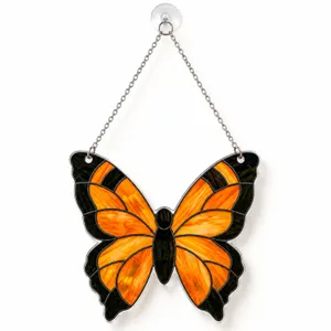 Orange Butterfly Stained Glass Accent for Garden Decor and Nature Lovers Gift Idea Custom Shape Window Hanging Acrylic Ornament