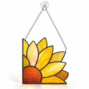 Sunflower Stained Glass Corner Flower Decor for Garden Windows and Cottage Style Homes Custom Shape Window Hanging Acrylic Ornament