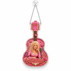 Dolly Parton Pink Guitar Keepsake for Country Music Fans and Western Style Gifts Custom Shape Window Hanging Acrylic Ornament