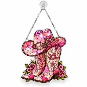 Dolly Parton Pink Cowboy Boots and Hat Western Music Decor Gift for Country Fans Custom Shape Window Hanging Acrylic Ornament