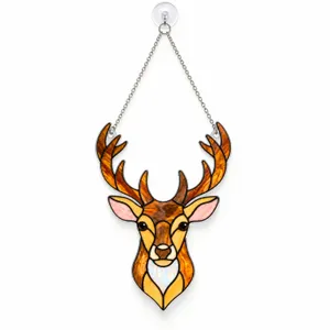 Stained Glass Buck Head for Rustic Cabin Decor, Lodge Style, and Woodland Gift Giving Custom Shape Window Hanging Acrylic Ornament