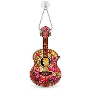 Dolly Parton Guitar Floral Keepsake for Country Music Fans and Western Home Decor Custom Shape Window Hanging Acrylic Ornament