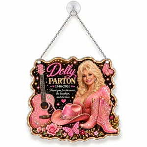 Dolly Parton Memorial Tribute With Pink Country Music Theme For In Loving Memory Custom Shape Window Hanging Acrylic Ornament